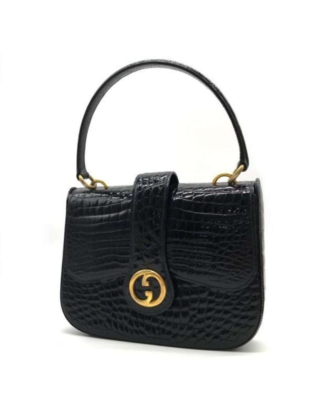 Gucci Croco Logo Push Lock Hand Bag